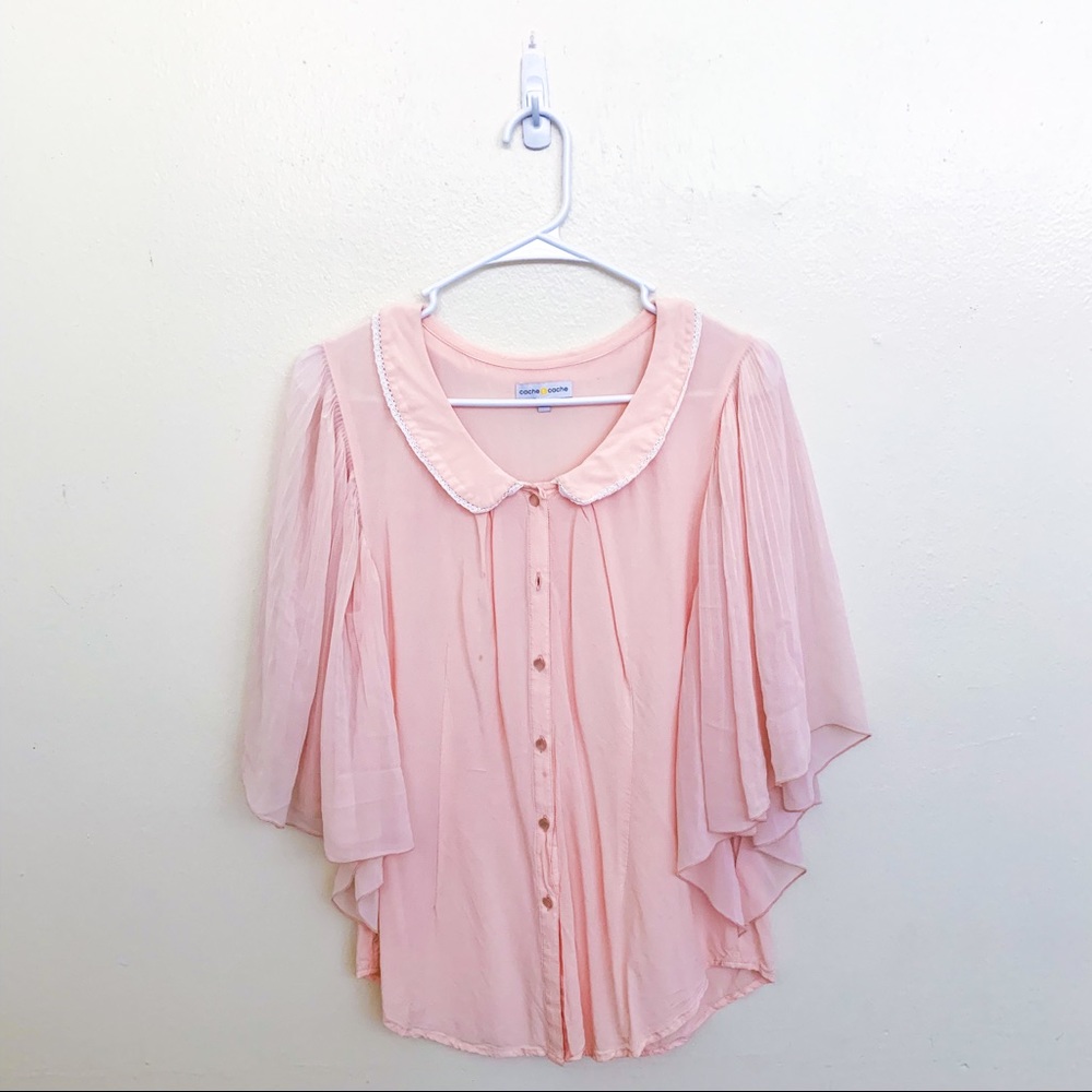 Pink flowy sleeve blouse
